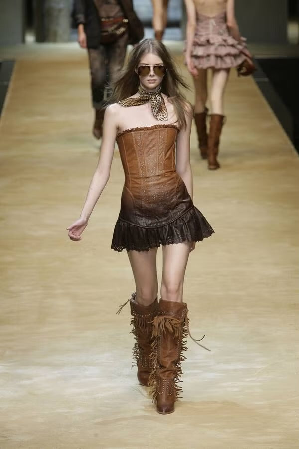 Dolce & Gabbana D&G 2010SS Brown Leather Corset Dress