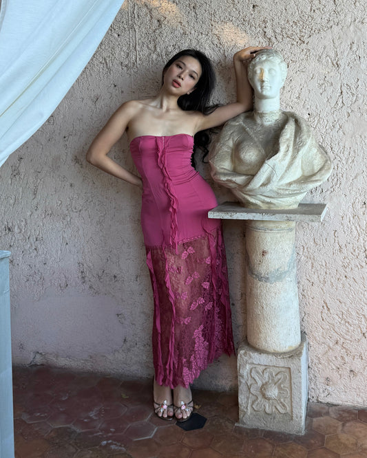 La Perla Fuchsia Pink Leaves Embroidery Dress