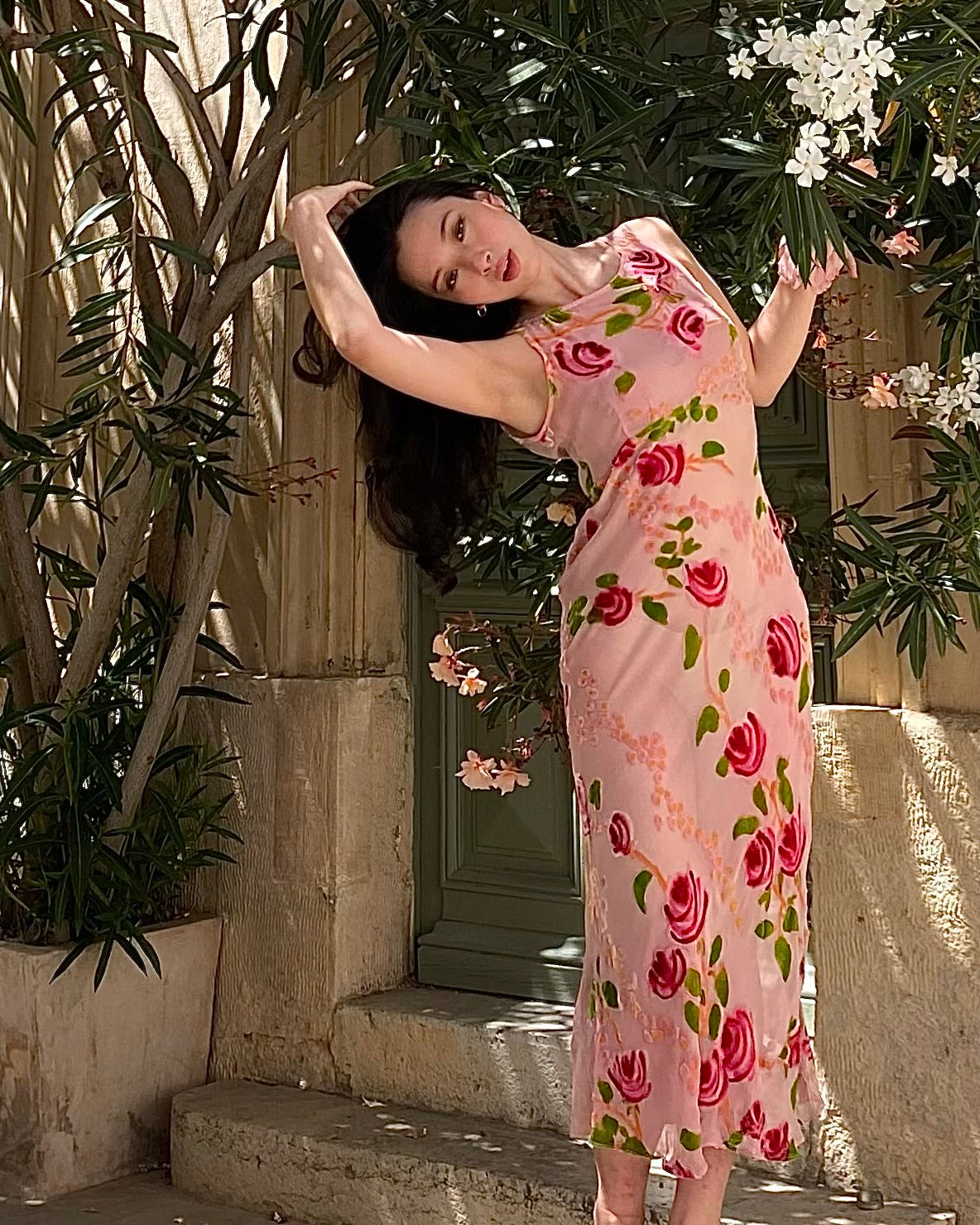 betsey johnson pink floral dress SALE Betsey Johnson Vintage Wildflowers Floral Silk Fit and Flare Halter Midi Dress Pink Princess Kawaii Cute Valentine's Day Y2k 2000s
