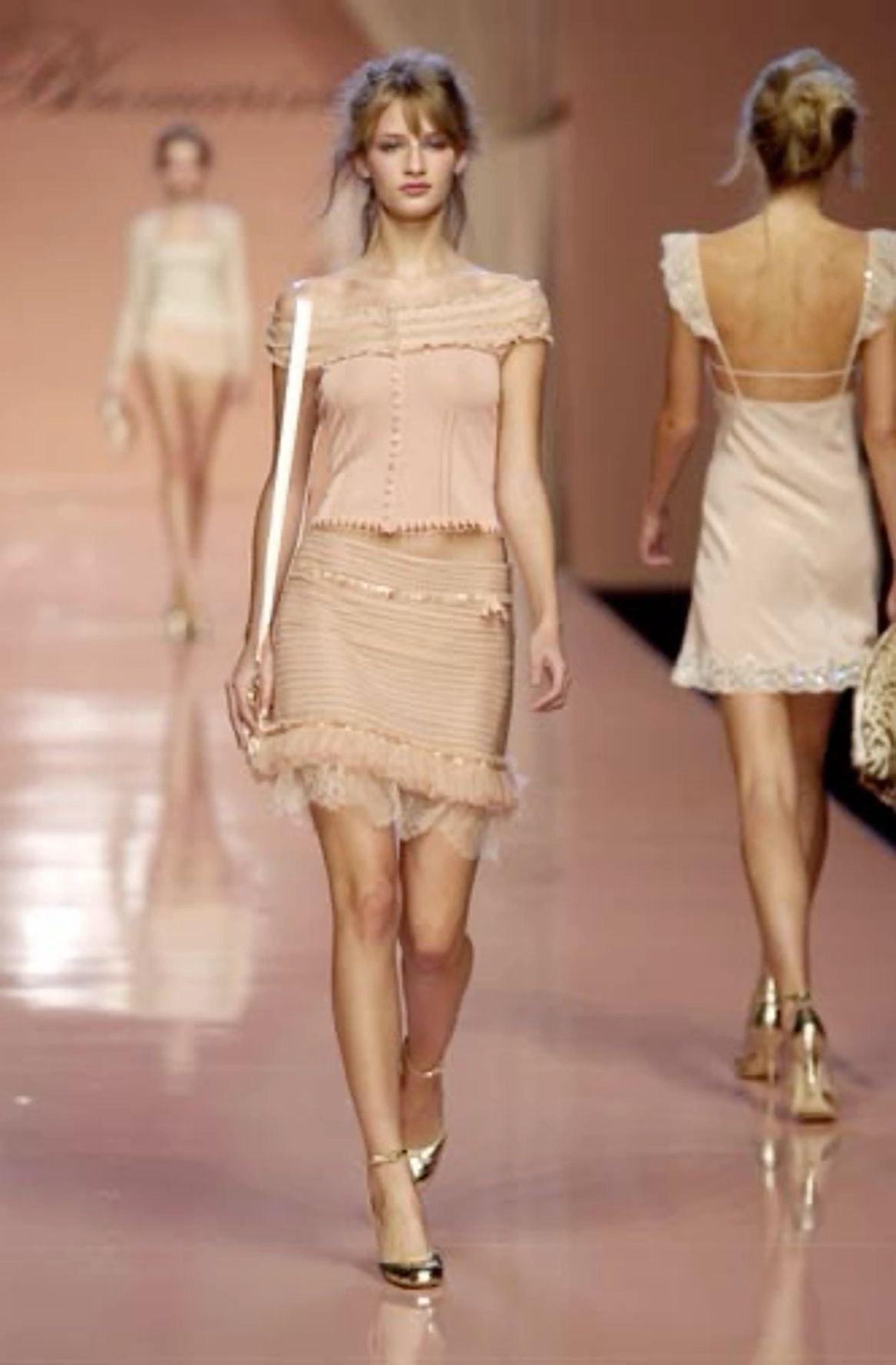 Blumarine 2004SS Pink Lace Top and Silk Chiffon Skirt
