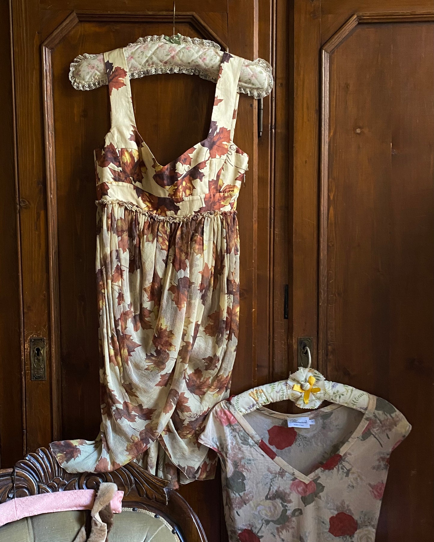 Blumarine 2005FW Printed Autumn Leaves Silk Chiffon Dress