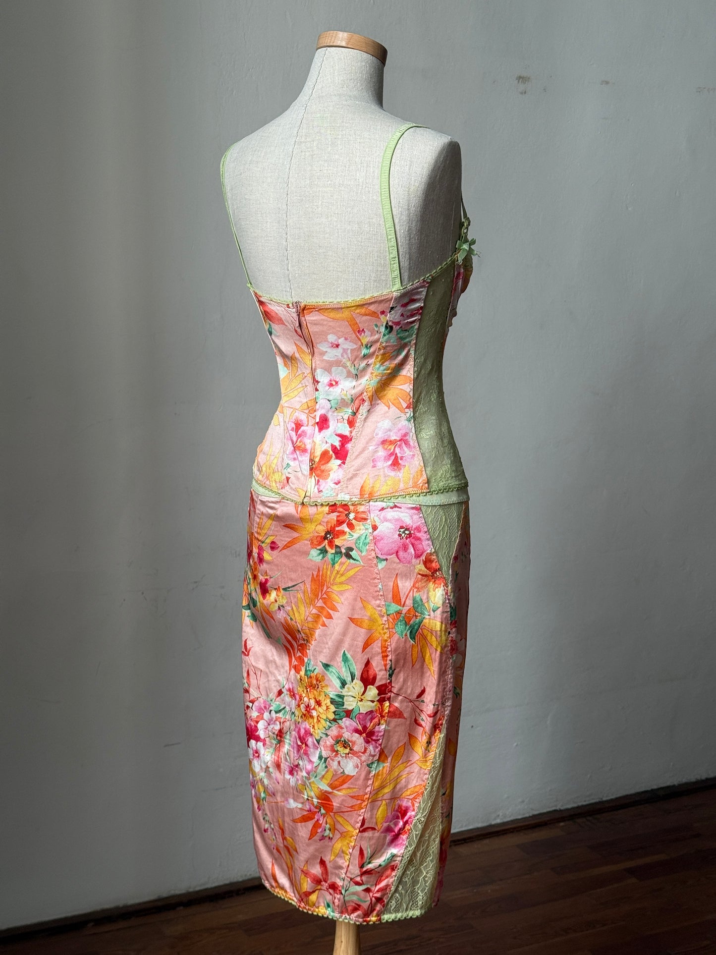 Dolce & Gabbana D&G 2005 Orange Floral Corset & Skirt Ensemble