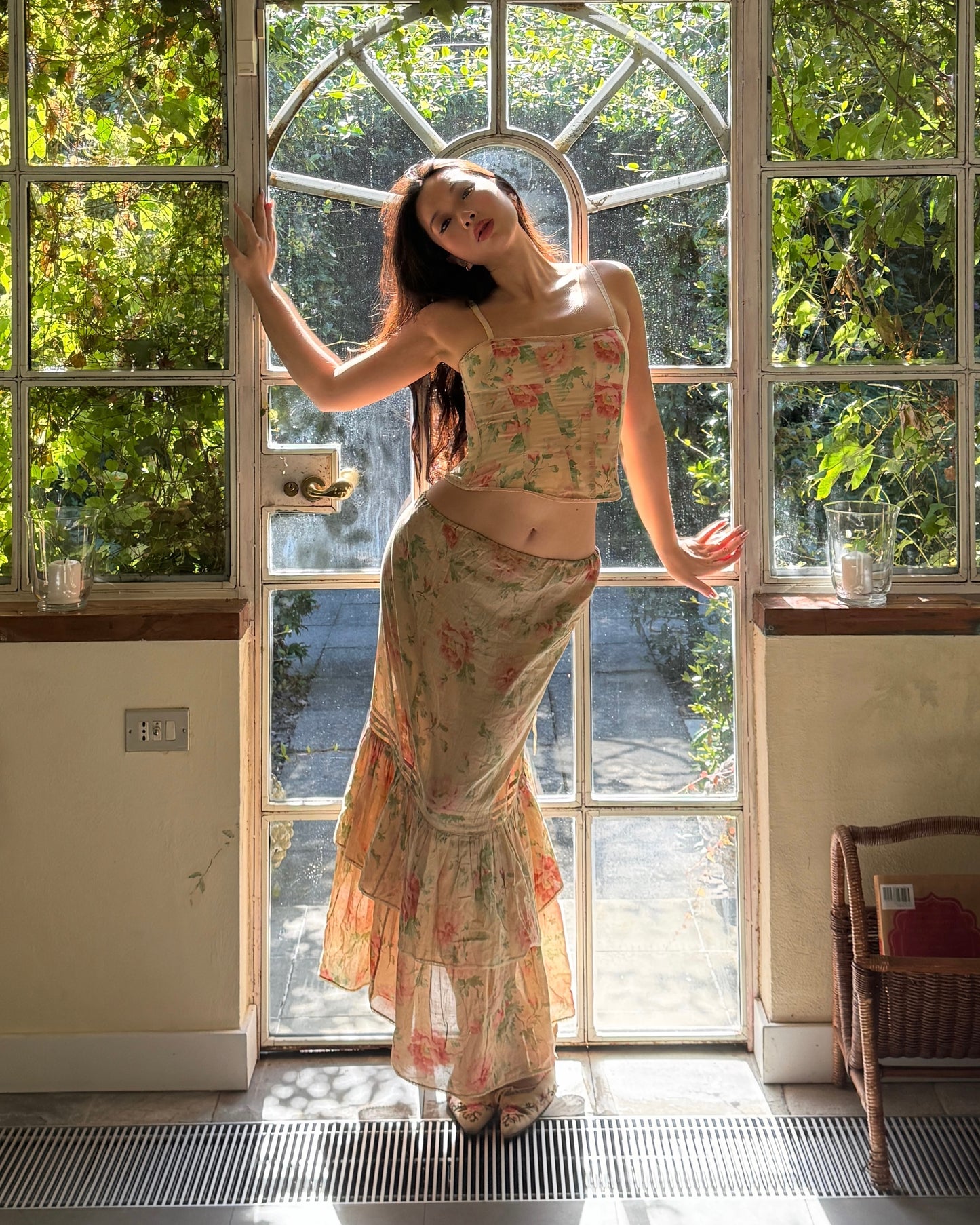 Ralph Lauren Beige Floral Corset and Skirt Set