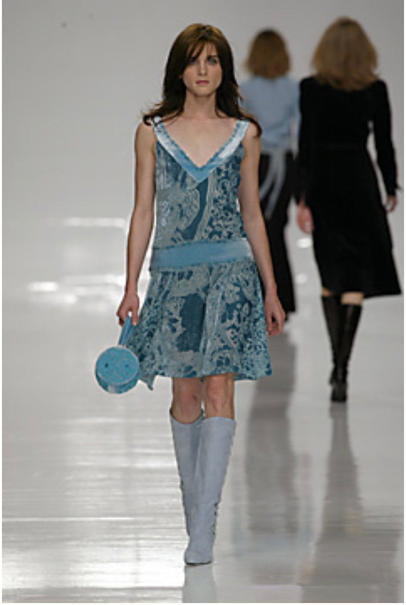 Blumarine 2002FW Blue Beaded Velvet Dress