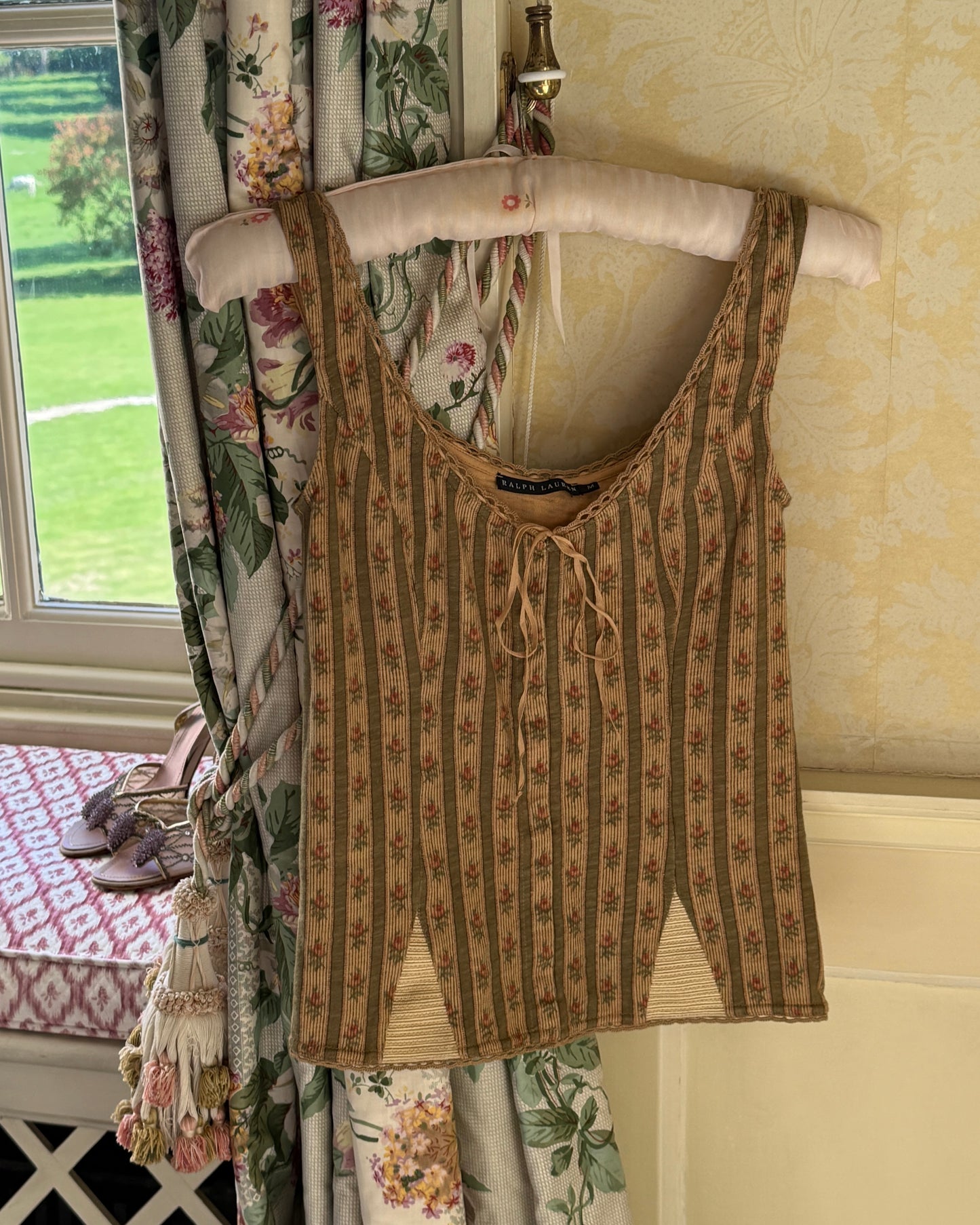 Ralph Lauren Dark Green Floral Corset Style Top & 2003SS Floral Taupe Ruffle Skirt