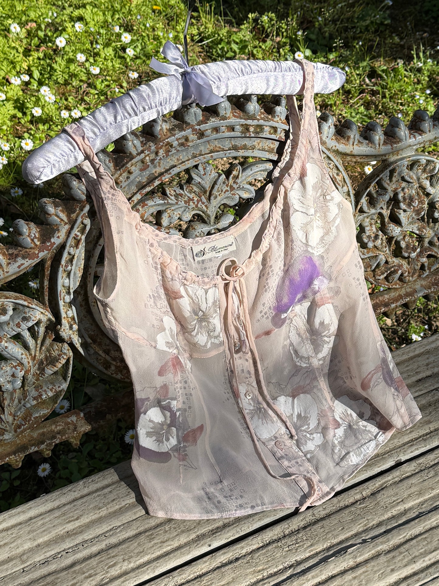 Blumarine 2002SS Floral Silk Chiffon Milkmaid Style Top