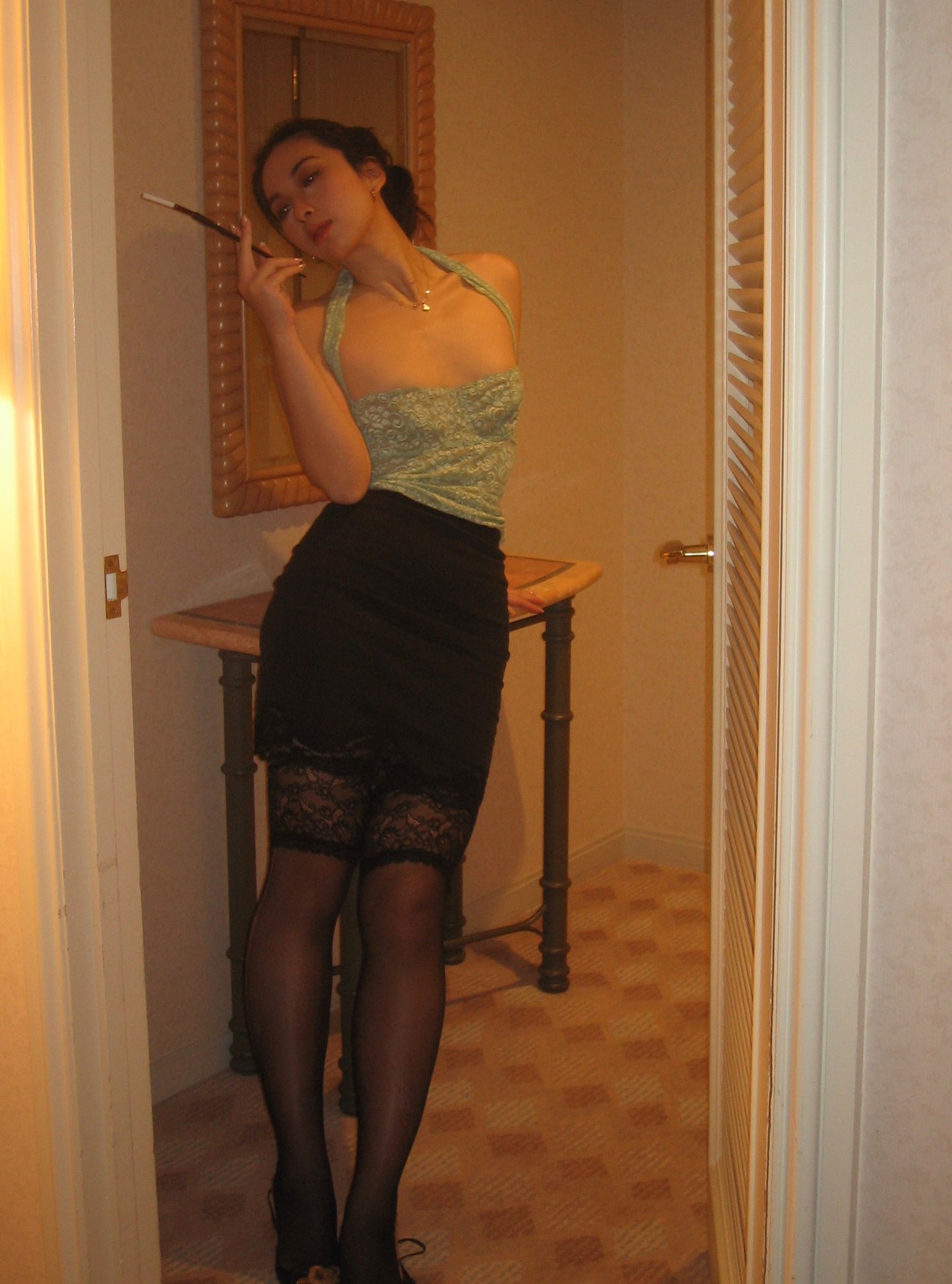 Chantal Thomass 1996SS Mint Halter Neck Floral Corset Top