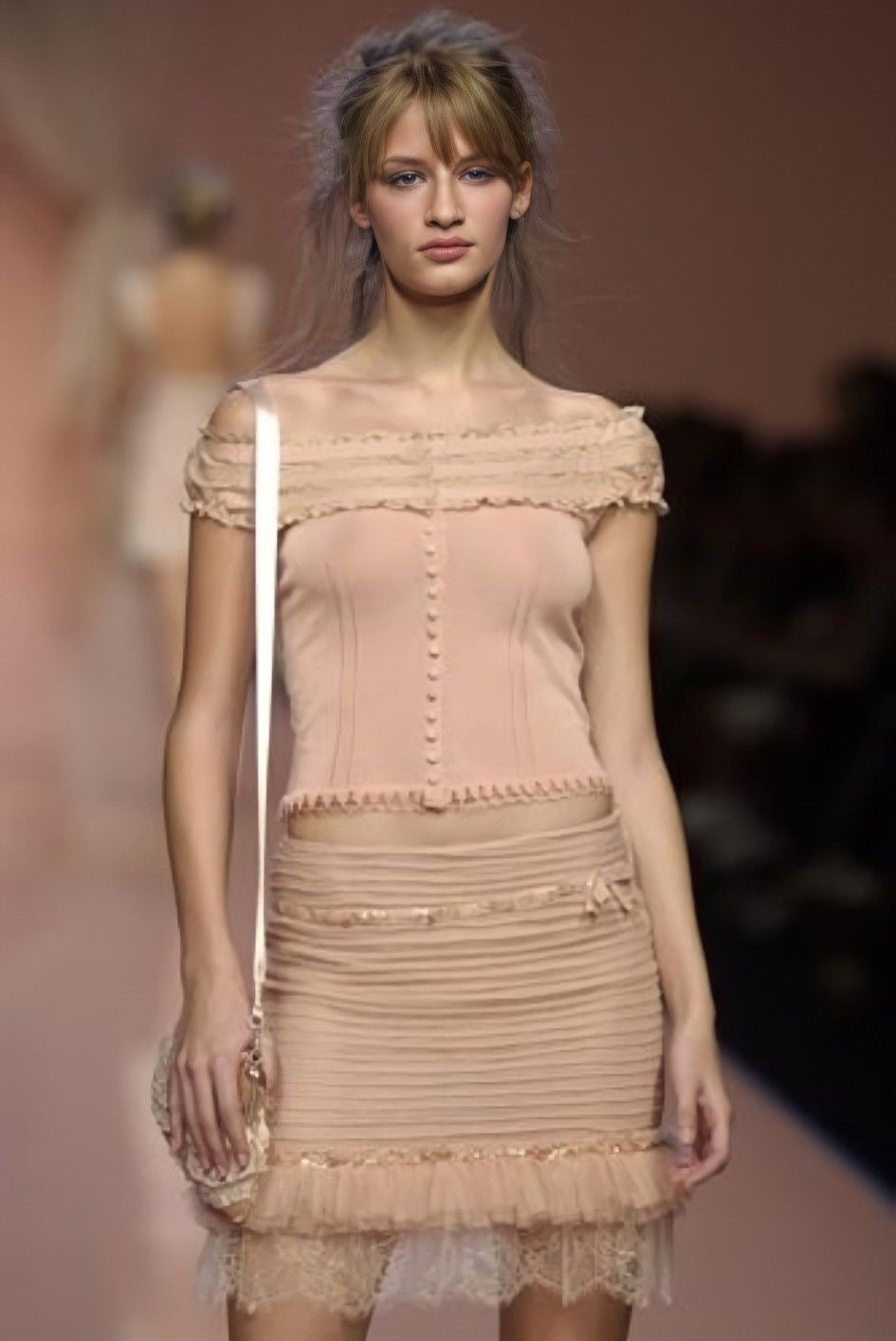 Blumarine 2004SS Pink Lace Top and Silk Chiffon Skirt