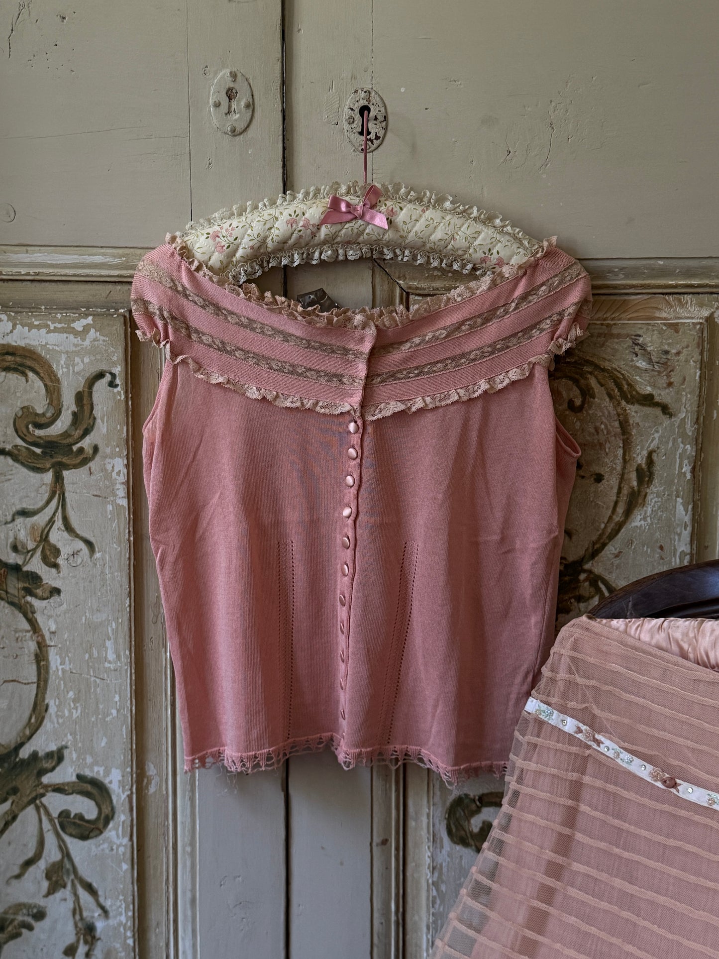 Blumarine 2004SS Pink Lace Top and Silk Chiffon Skirt