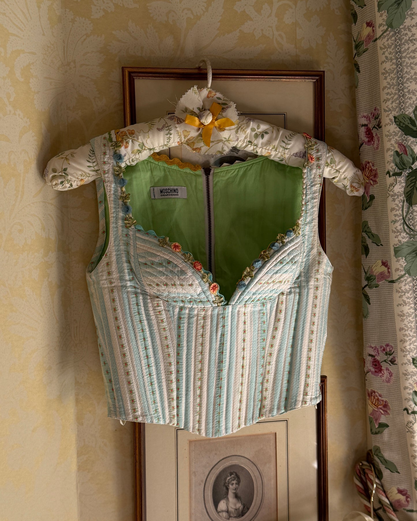 Moschino Cheap and Chic 2003SS Floral Embroidered Corset & Blumarine 2004SS Cream Ribboned Skirt
