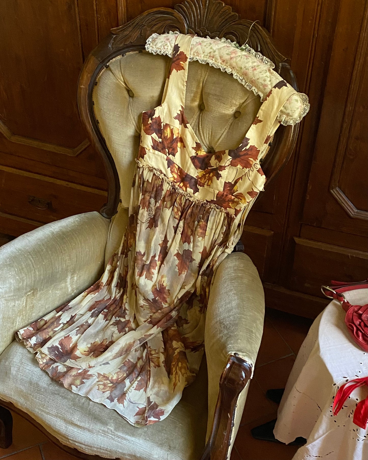 Blumarine 2005FW Printed Autumn Leaves Silk Chiffon Dress