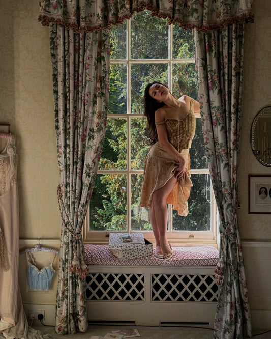 Ralph Lauren Dark Green Floral Corset Style Top & 2003SS Floral Taupe Ruffle Skirt