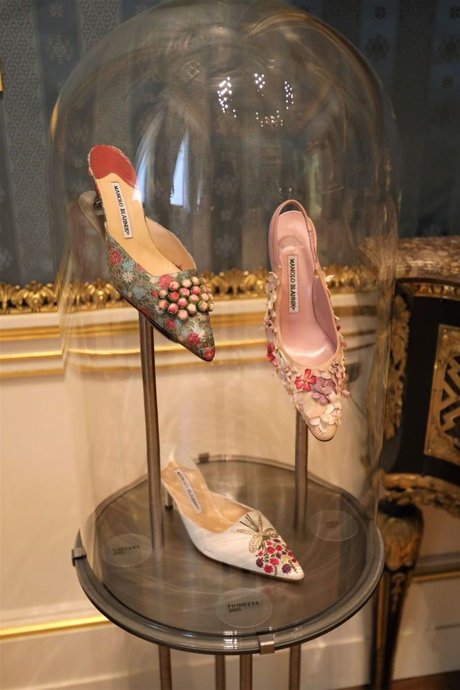 Manolo Blahnik Floral Mules with Rosebuds Details