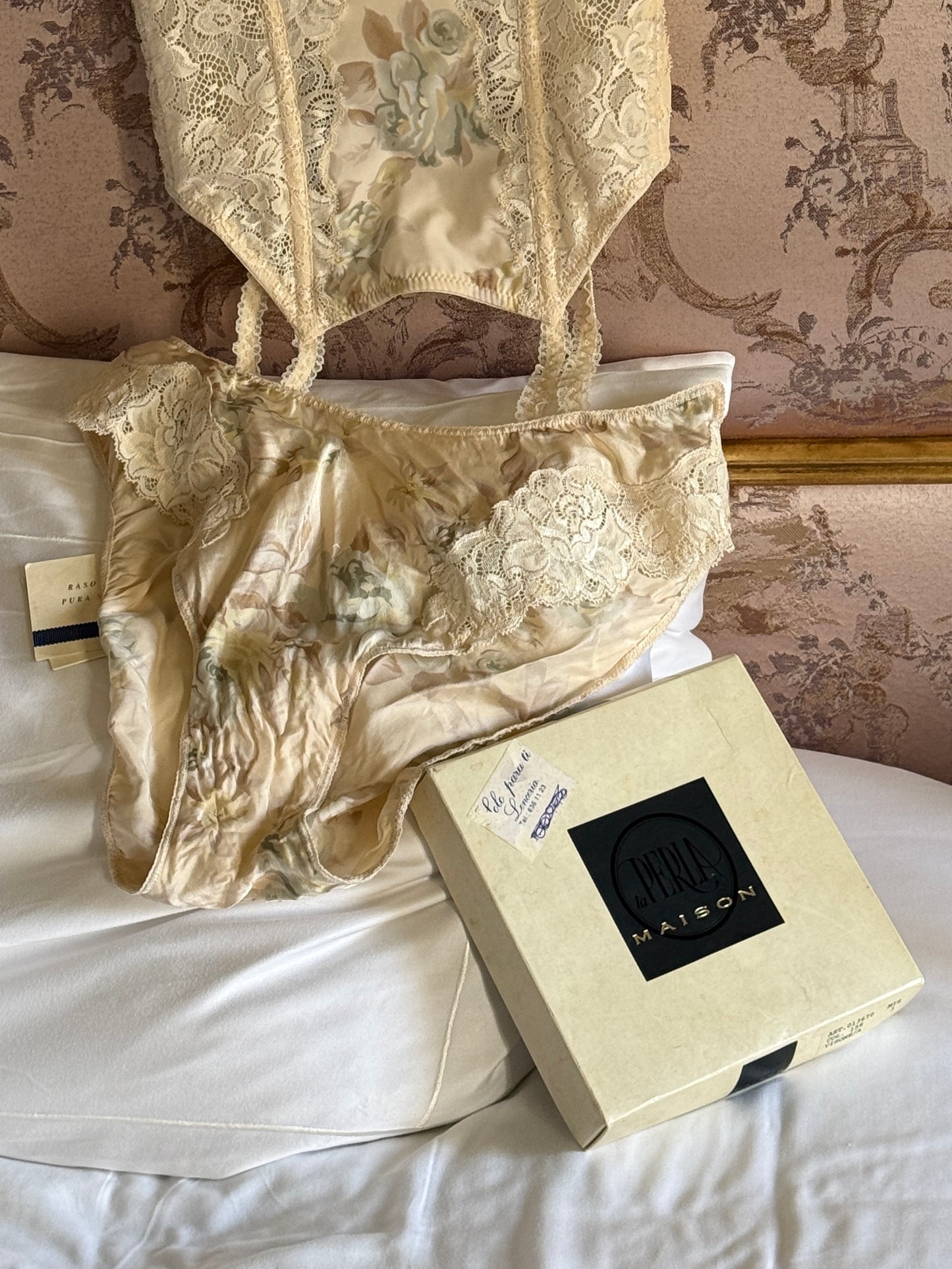 La Perla 1990s Beige Floral Corset & Panty Ensemble