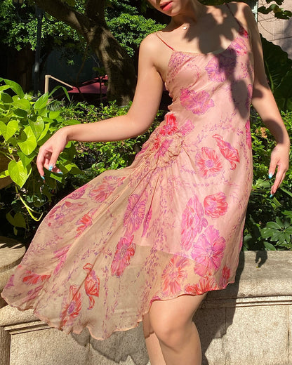 French Designer Silk Chiffon Floral Dress