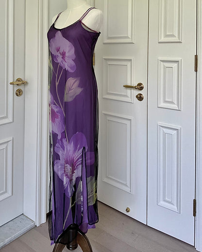 Vintage Italian Purple Floral Maxi Dress