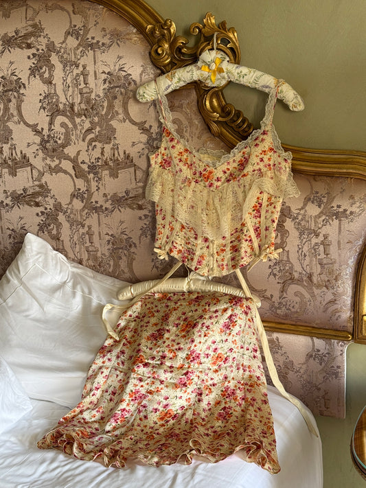 Valentino 2004SS Orange Floral Corset & Skirt Ensemble