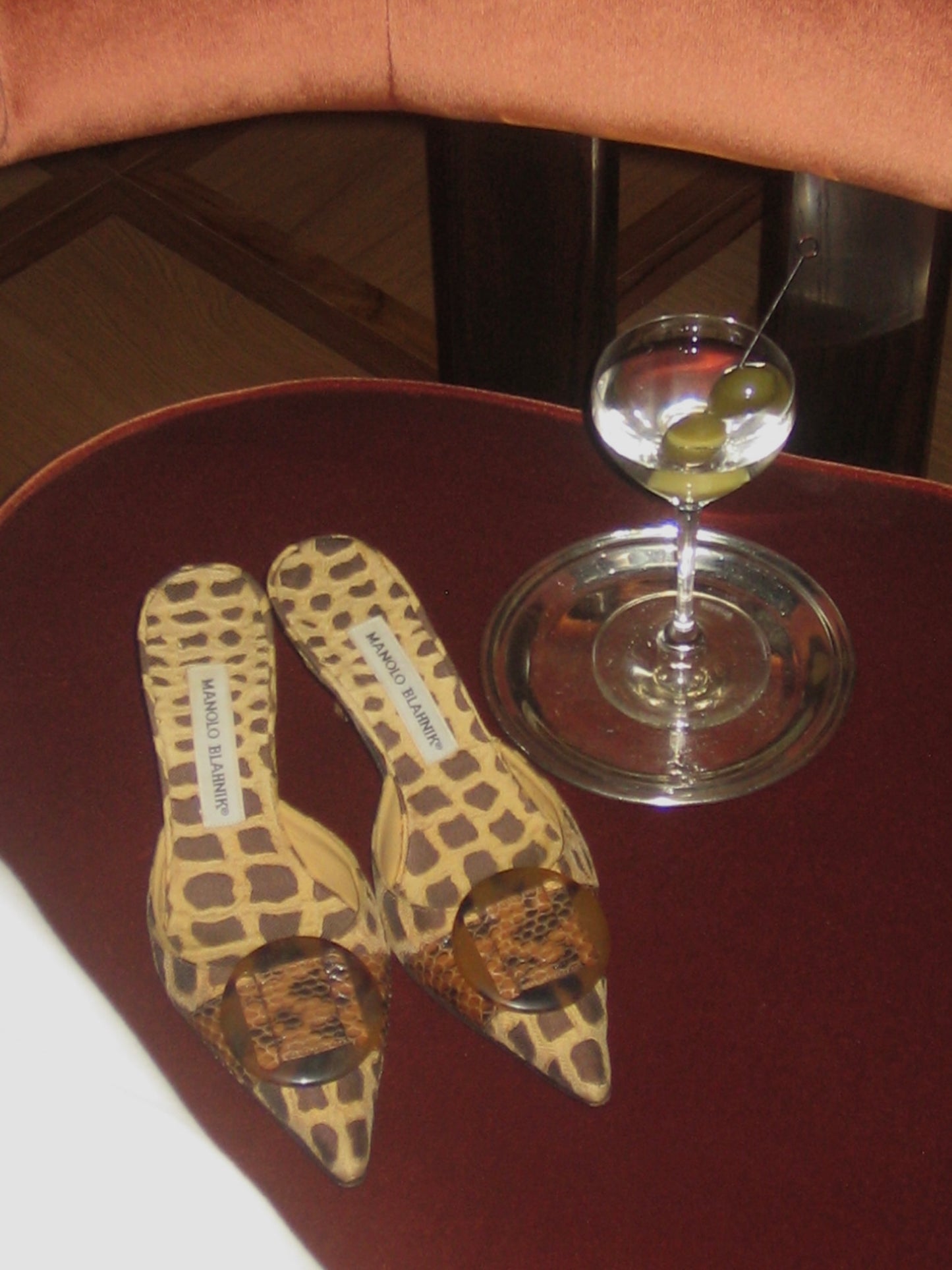 Manolo Blahnik Giraffe Print Mules