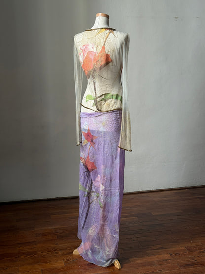 Roberto Cavalli 1999SS Rose and Spiderweb Cardigan & Silk Sarong