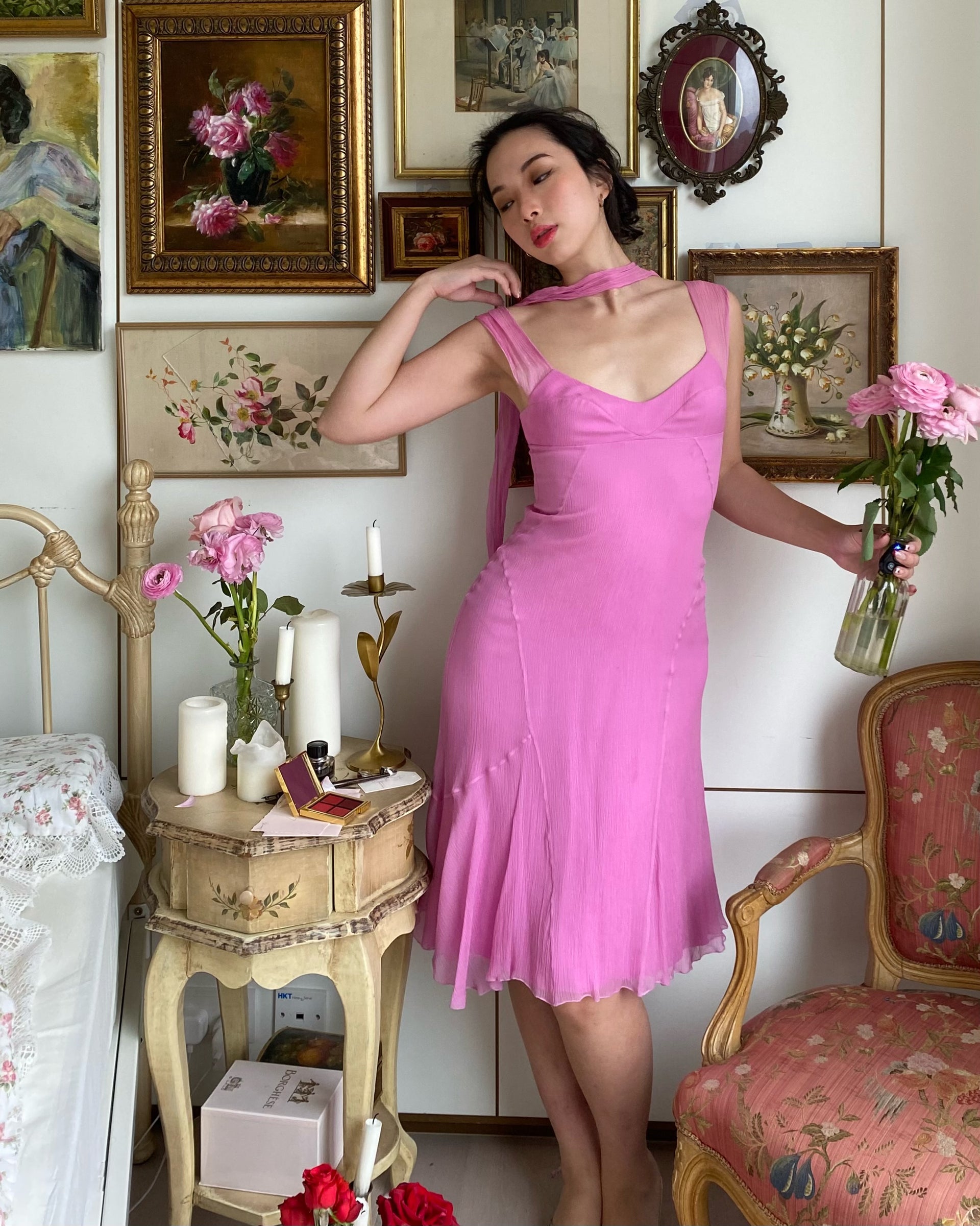 la perla purple dress La Perla 2000s Greyish Purple Lace Slip Dress