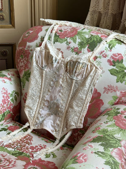 La Perla 1990s Beige Floral Corset & Panty Ensemble