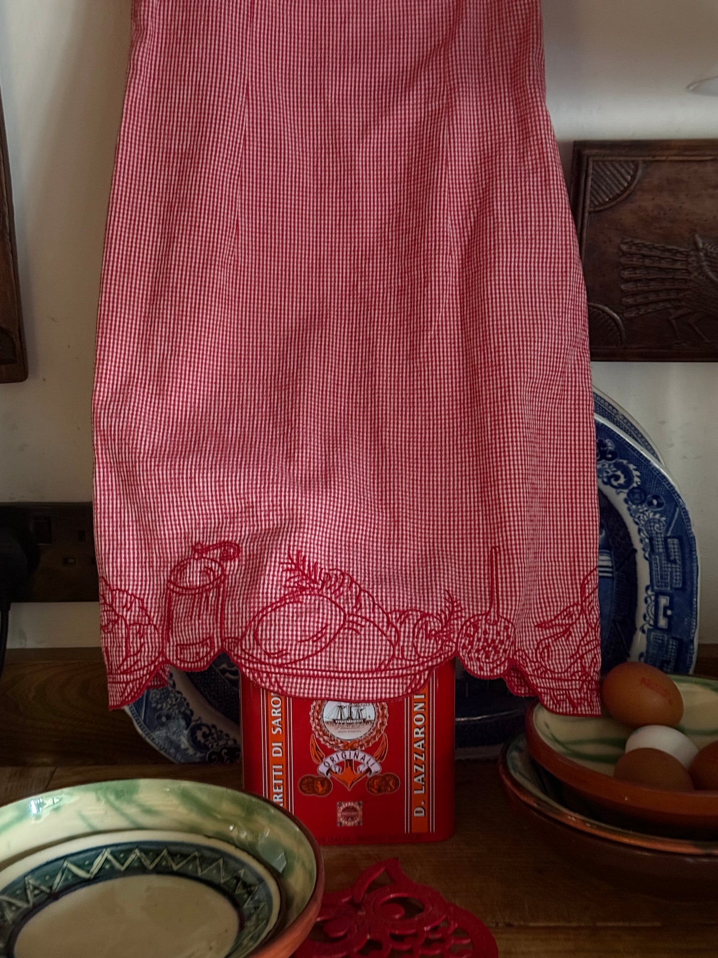Moschino Cheap and Chic Red Gingham Fruit Embroidery Dress