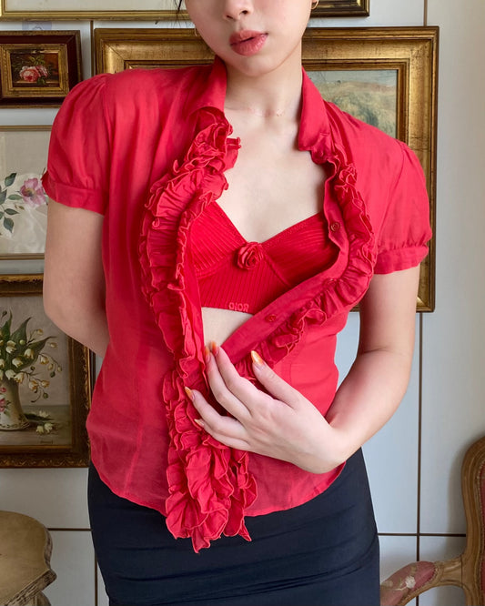 Blugirl Red Ruffled Cotton Blouse