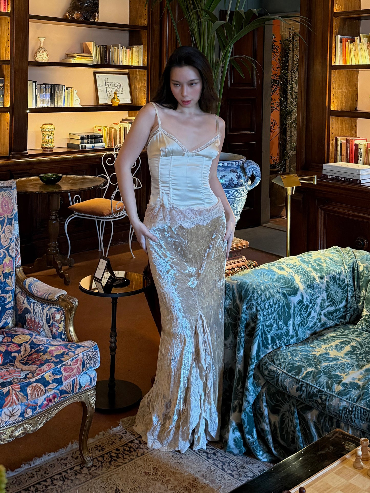 Dolce & Gabbana 2000s Silk Satin Corset Top & Ralph Lauren Velvet Lace Ruffle Skirt