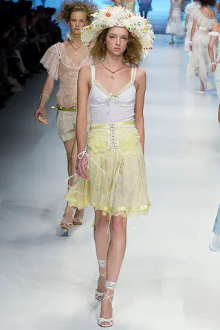 Dolce & Gabbana D&G 2006SS Baby Yellow Lace Top & Corseted Skirt