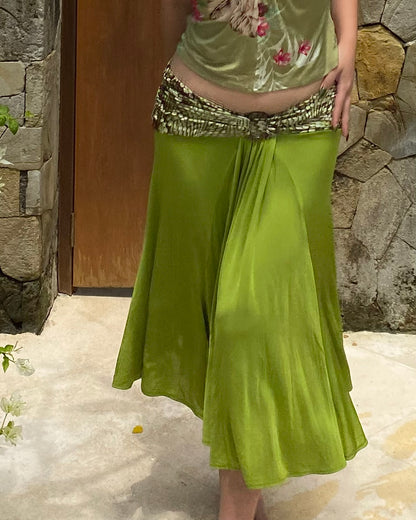 Just Cavalli Green Skirt with Leopard Details