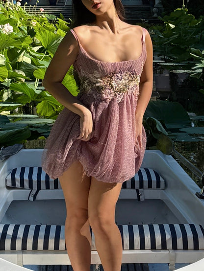 Ema Savahl Pink Corset Floral Appliqué Dress