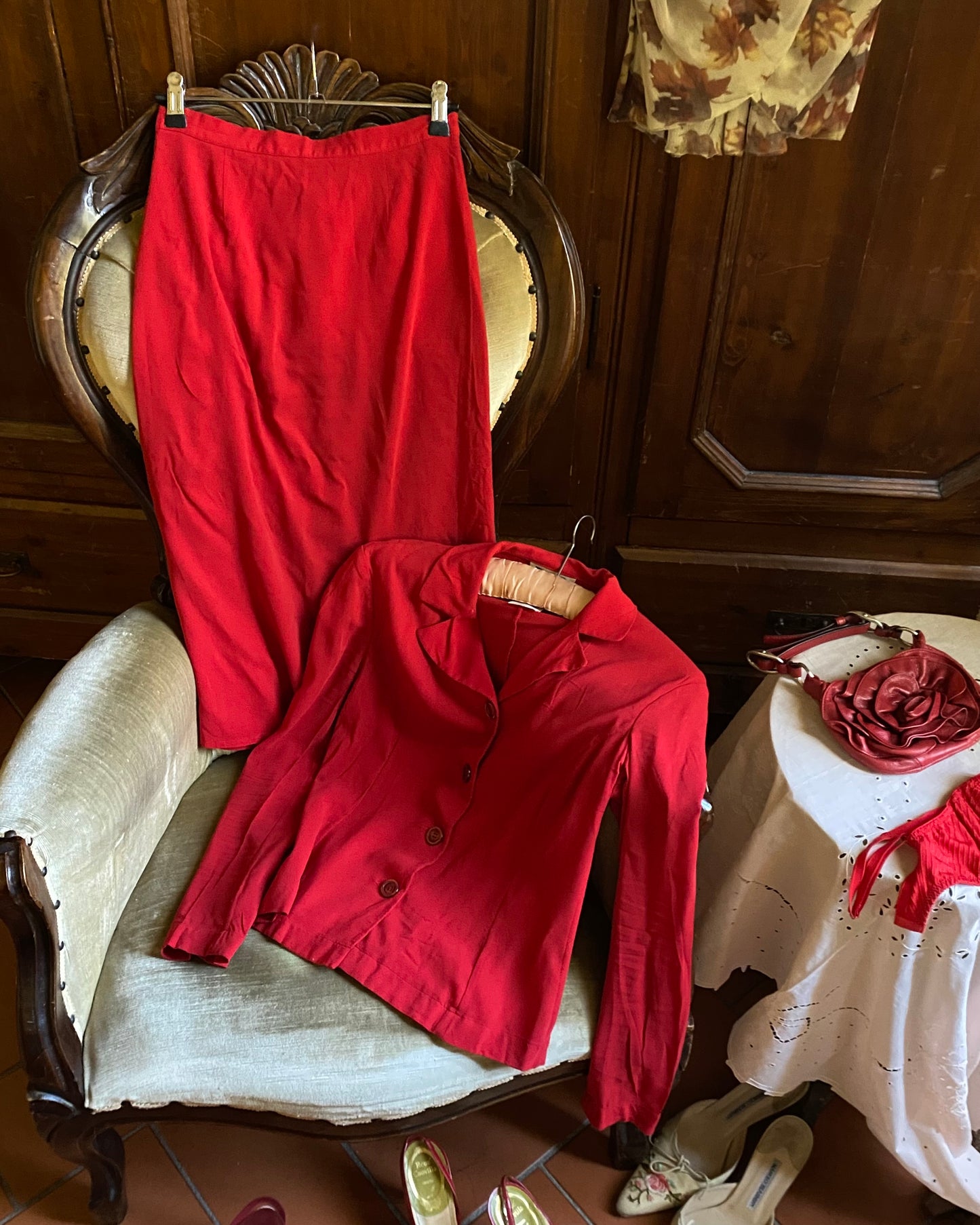 Dolce & Gabbana Red Bodycon Suit Set