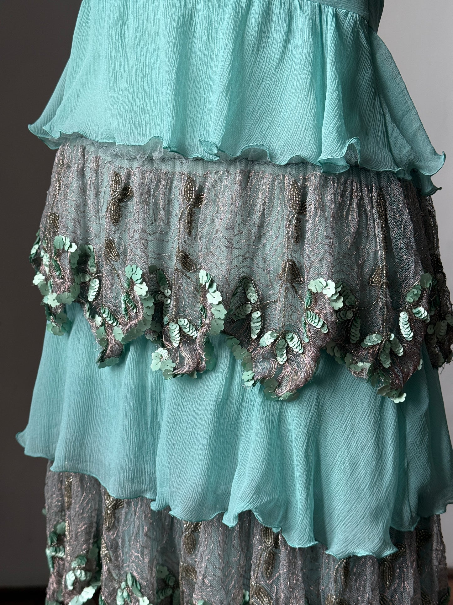 Blugirl Blumarine 2005SS Blue Silk Chiffon Dress with Pailettes