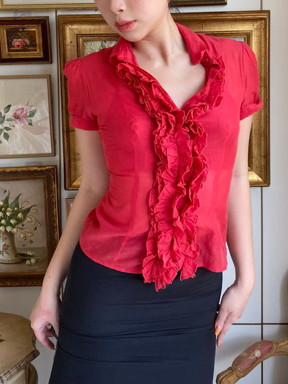 Blugirl Red Ruffled Cotton Blouse