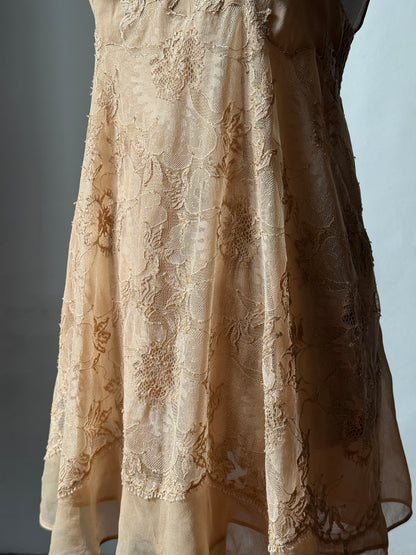 La Perla 90s Gold Label Floral Embroidered Lace Silk Chiffon Babydoll