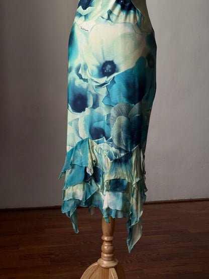 Roberto Cavalli 2000SS Blue Floral Cascading Dress
