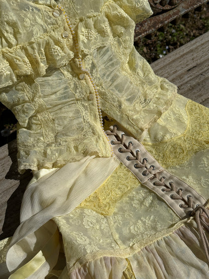 Dolce & Gabbana D&G 2006SS Baby Yellow Lace Top & Corseted Skirt