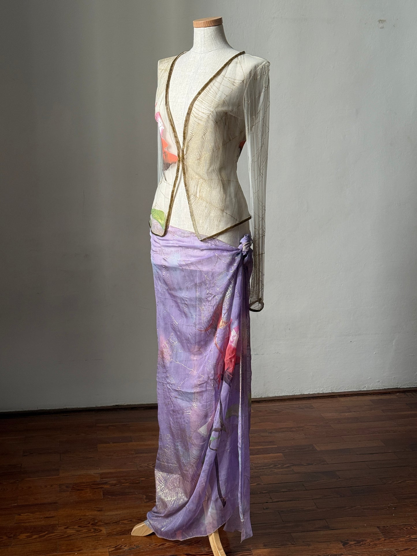 Roberto Cavalli 1999SS Rose and Spiderweb Cardigan & Silk Sarong