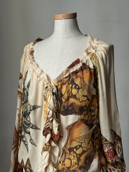 Roberto Cavalli 2005SS Sea Life Silk Blouse & Pareo