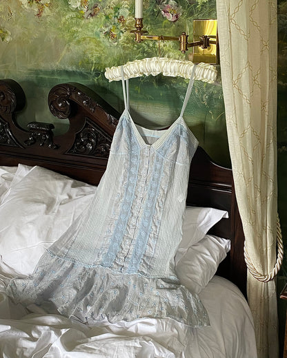 Dior Light Blue Floral Embroidered Mini Slip