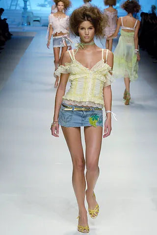 Dolce & Gabbana D&G 2006SS Baby Yellow Lace Top & Corseted Skirt
