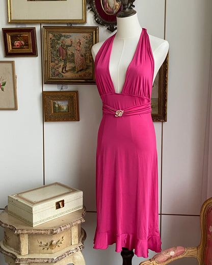 Blumarine Hot Pink Halter Neck Bodycon Dress