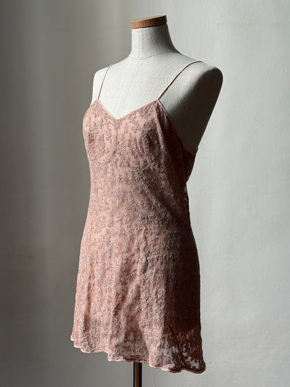 1930s Dusty Mauve Pink Lace Mini Slip
