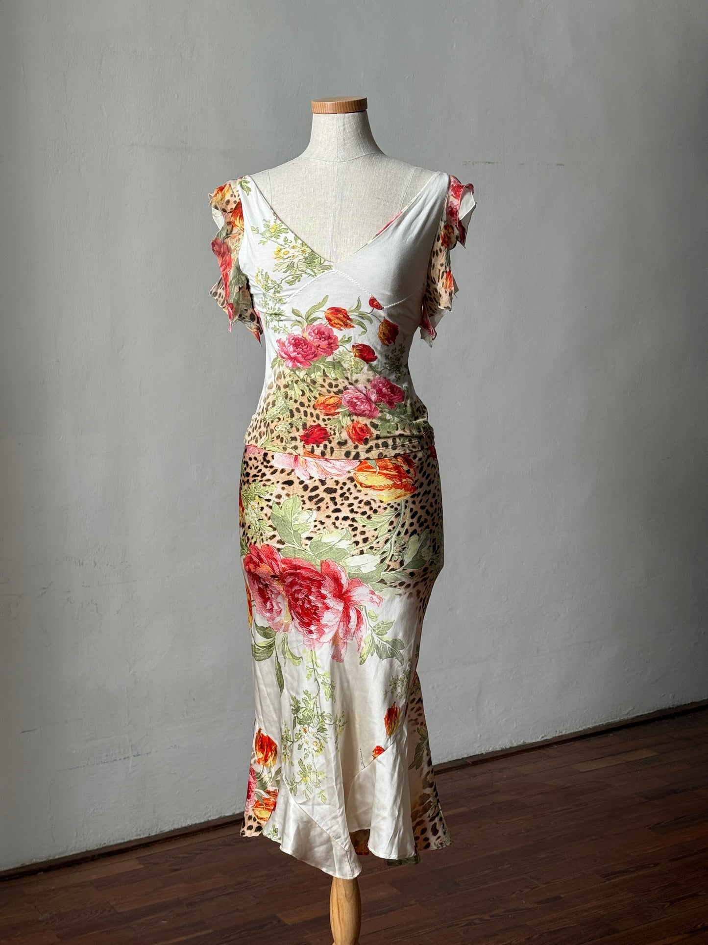 Roberto Cavalli 2002SS Rose and Leopard Print Ensemble