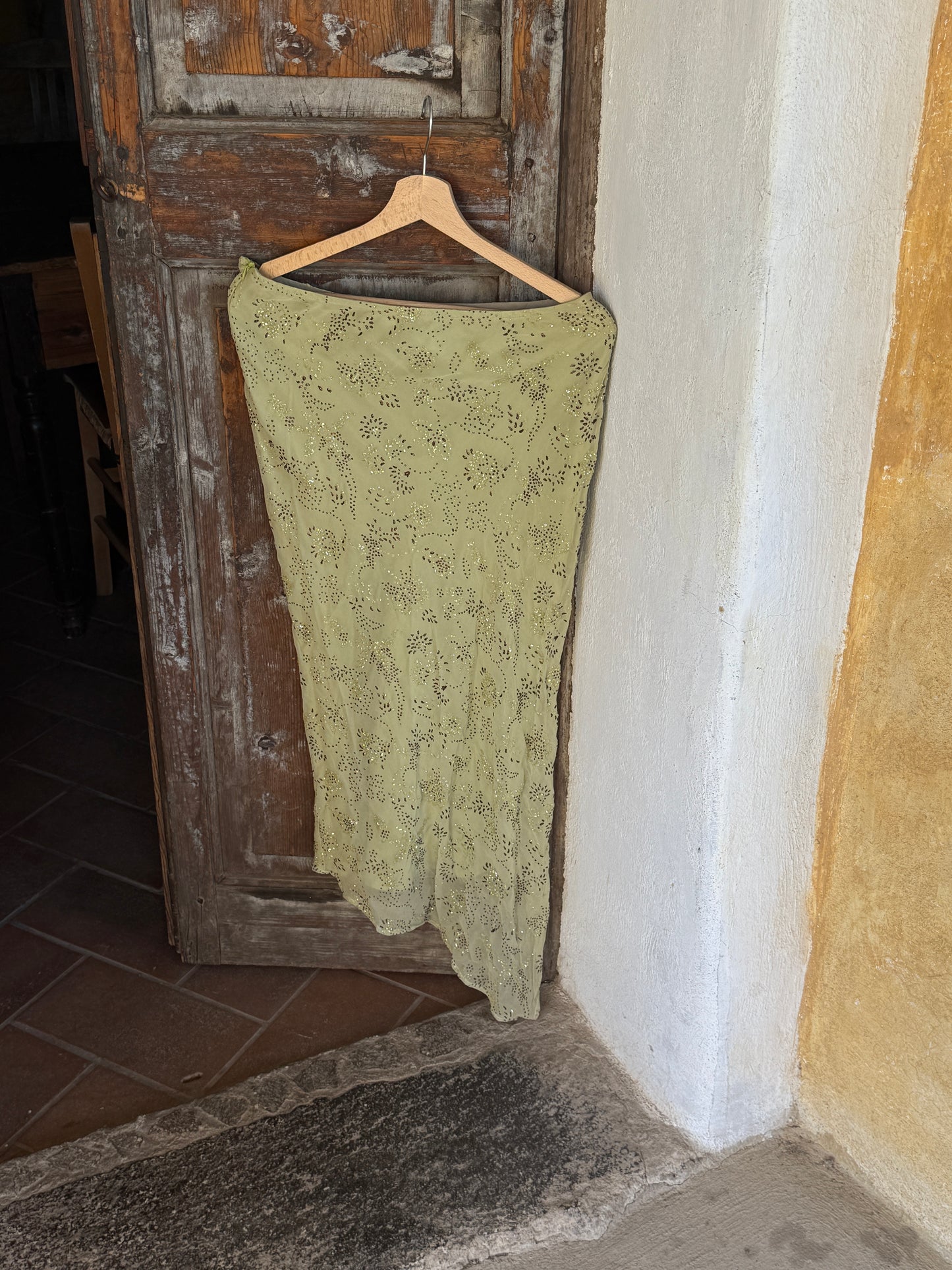 Dolce & Gabbana D&G Light Green Embellished Silk Chiffon Skirt