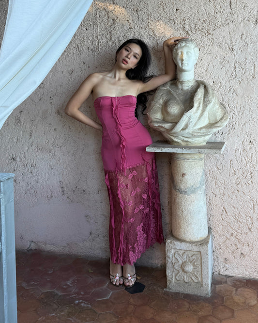 La Perla Fuchsia Pink Leaves Embroidery Dress
