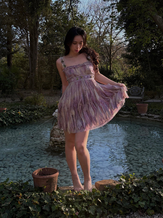 Blumarine 2007SS Lilac Fairy Silk Dress with Appliqués