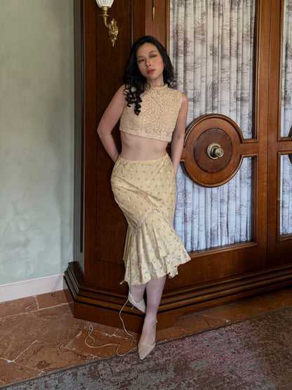 Ralph Lauren 2000s Satin Floral Lace Insert Skirt