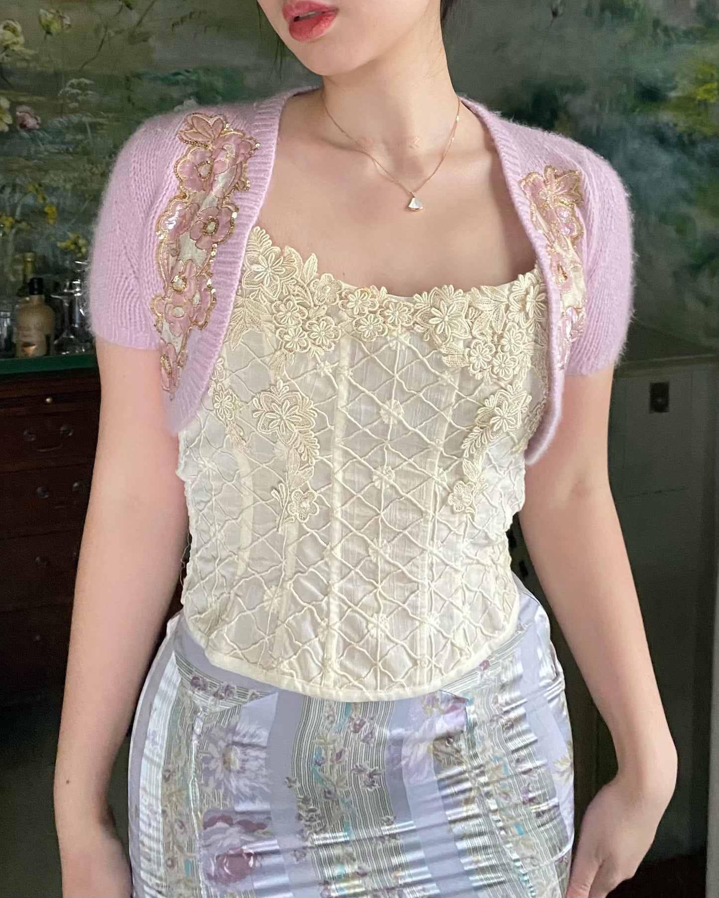 Blumarine Lilac Floral Appliqué Wool Bolero