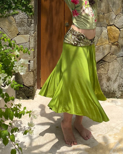 Just Cavalli Green Skirt with Leopard Details